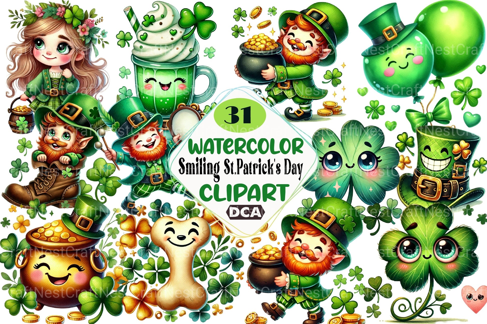 Smiling Cartoon St. Patrick's Day Clipart Bundle - CraftNest - Digital Crafting and Art