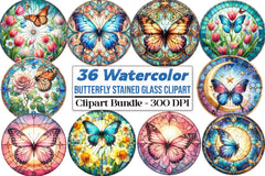 Round Butterfly Stained Glass Clipart Bundle - CraftNest - Digital Crafting and Art