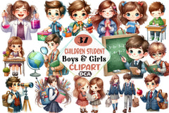 Children Student Boys & Girls Clipart Bundle - CraftNest - Digital Crafting and Art