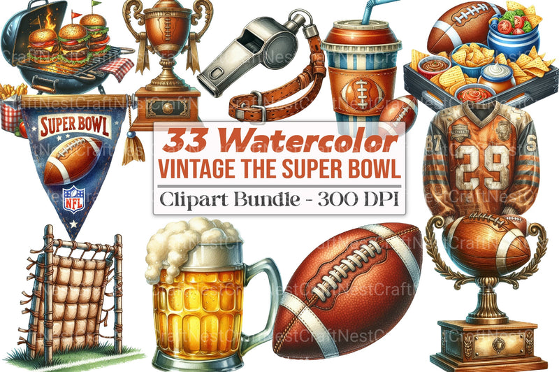 Vintage Super Bowl Clipart Bundle 33 - CraftNest - Digital Crafting and Art