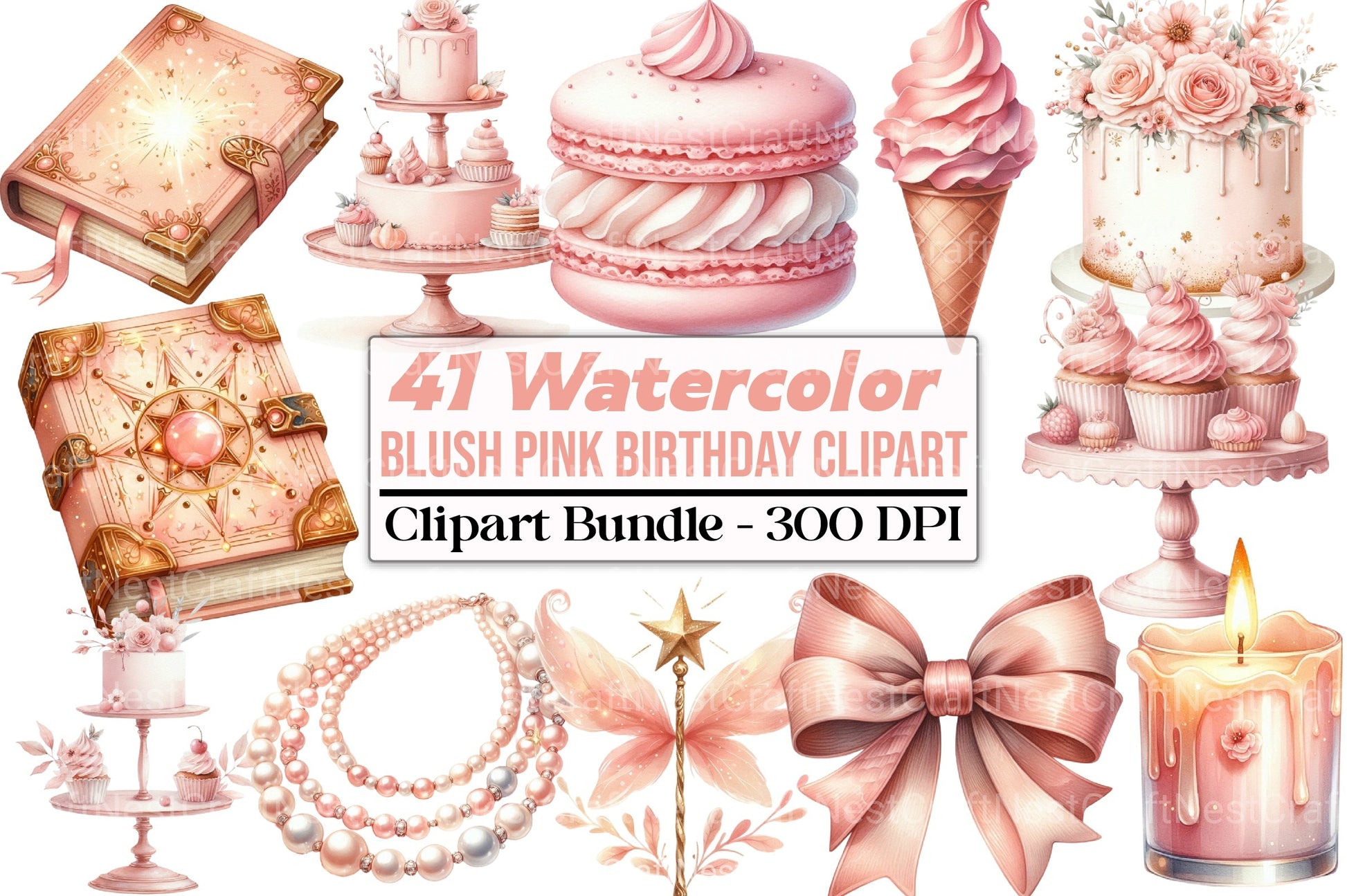Blush Pink Birthday Clipart Bundle - CraftNest - Digital Crafting and Art