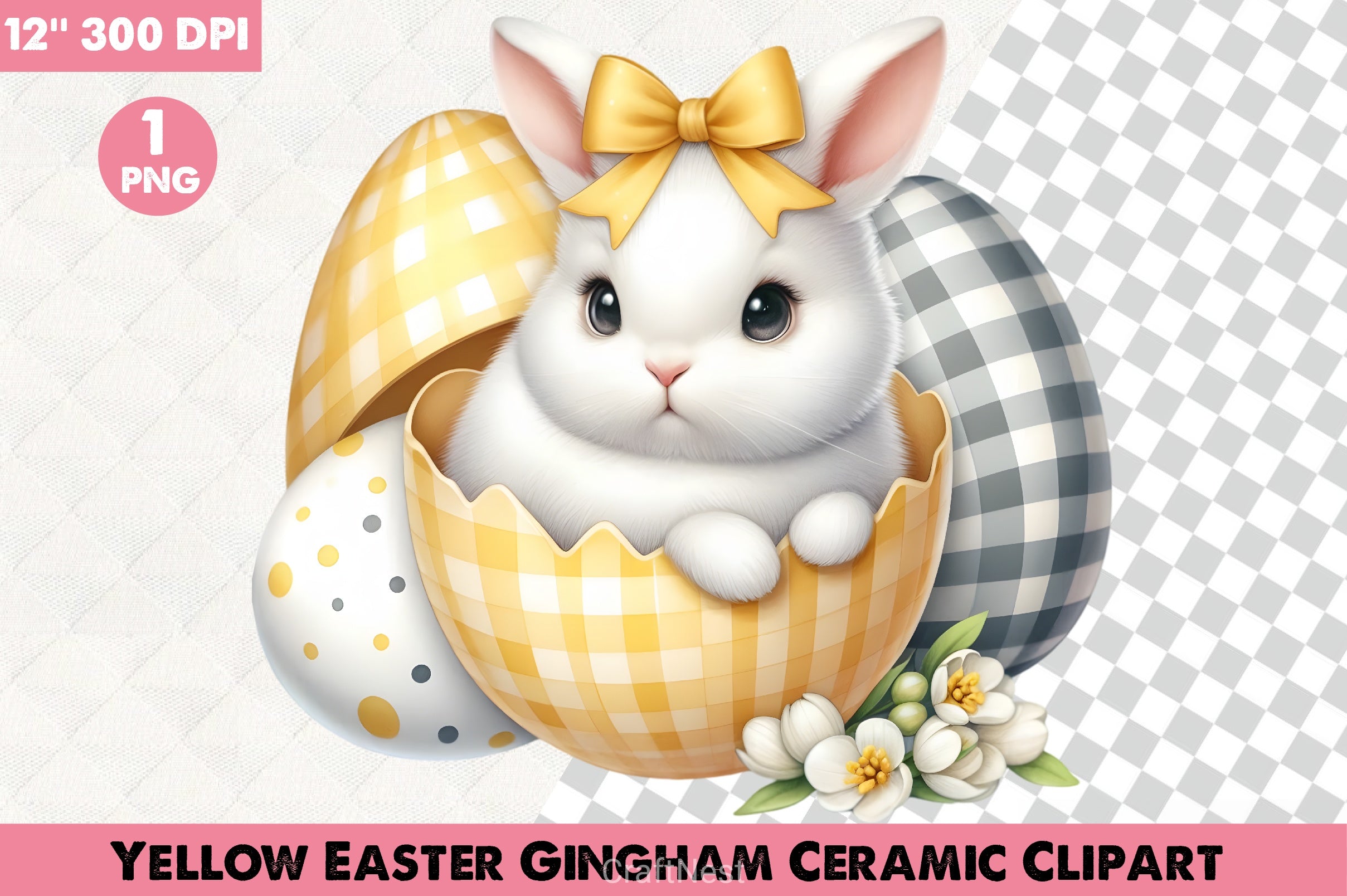 Yellow Easter Gingham Ceramic Clipart Bundle - CraftNest - Digital Crafting and Art