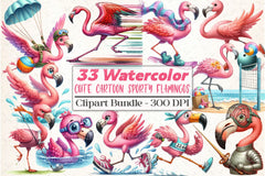 Cute Cartoon Sporty Flamingos Clipart Bundle 2 - CraftNest - Digital Crafting and Art