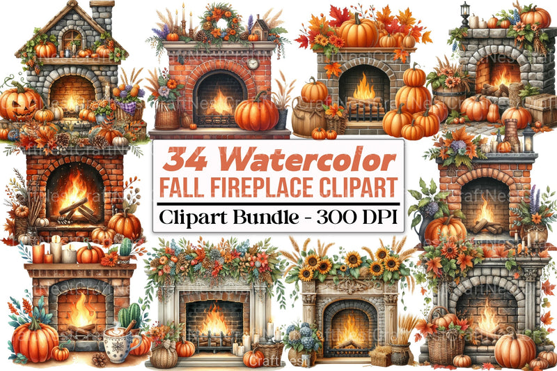 Fall Fireplace Clipart Bundle - CraftNest - Digital Crafting and Art