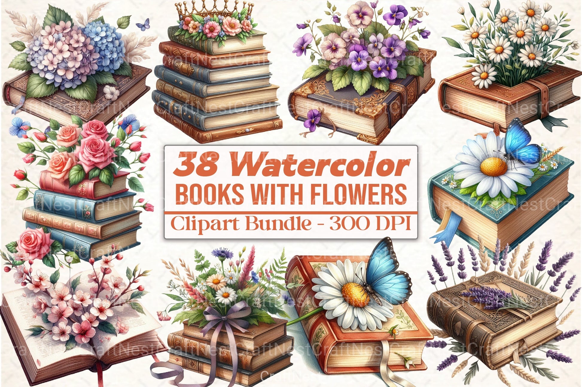 Pretty Floral Books Clipart Bundle - CraftNest - Digital Crafting and Art