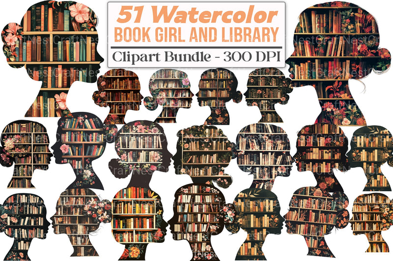 Book Girl and Library Clipart Bundle 99 - CraftNest - Digital Crafting and Art