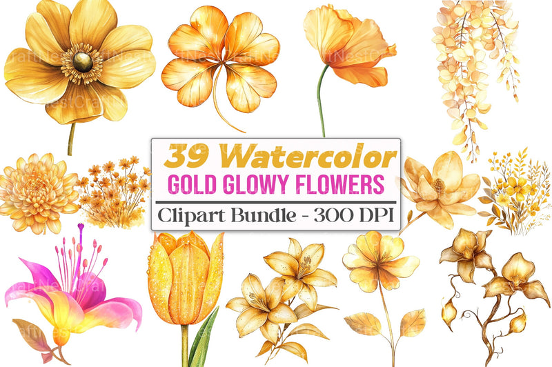Gold Glowy Flowers Clipart Bundle - CraftNest - Digital Crafting and Art