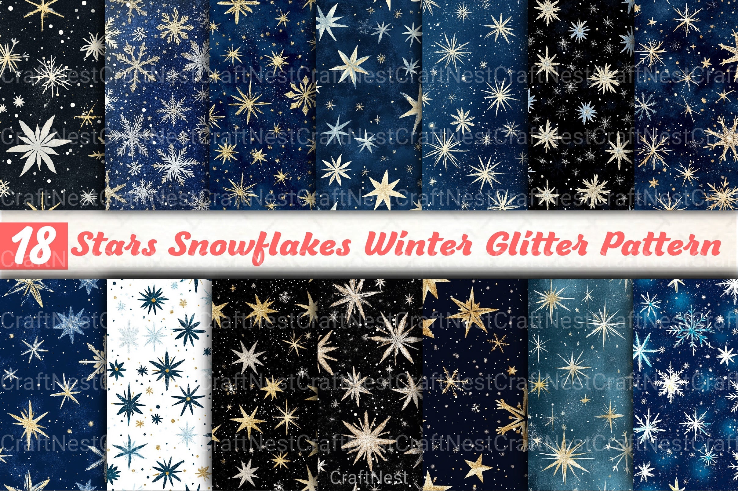 Stars & Snowflakes Winter Glitter Clipart Bundle - CraftNest - Digital Crafting and Art