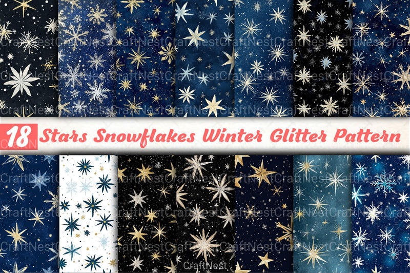 Stars & Snowflakes Winter Glitter Clipart Bundle - CraftNest - Digital Crafting and Art