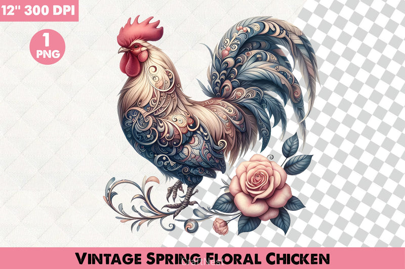 Vintage Spring Floral Chicken Clipart Bundle 4 - CraftNest - Digital Crafting and Art