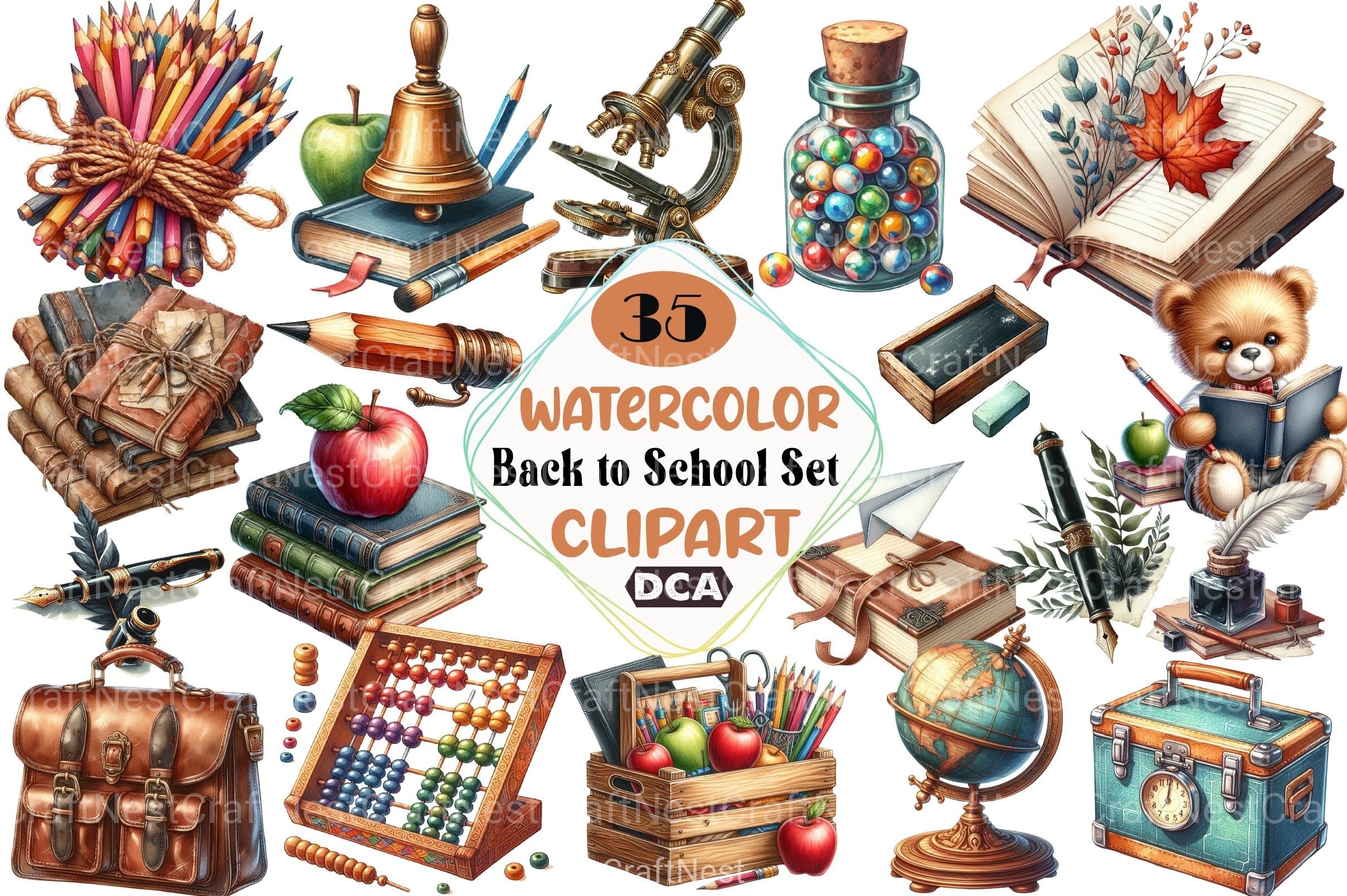 Vintage Back to School Clipart Bundle - CraftNest - Digital Crafting and Art