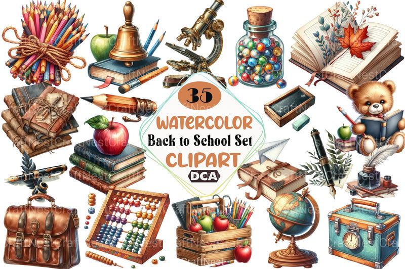Vintage Back to School Clipart Bundle - CraftNest - Digital Crafting and Art