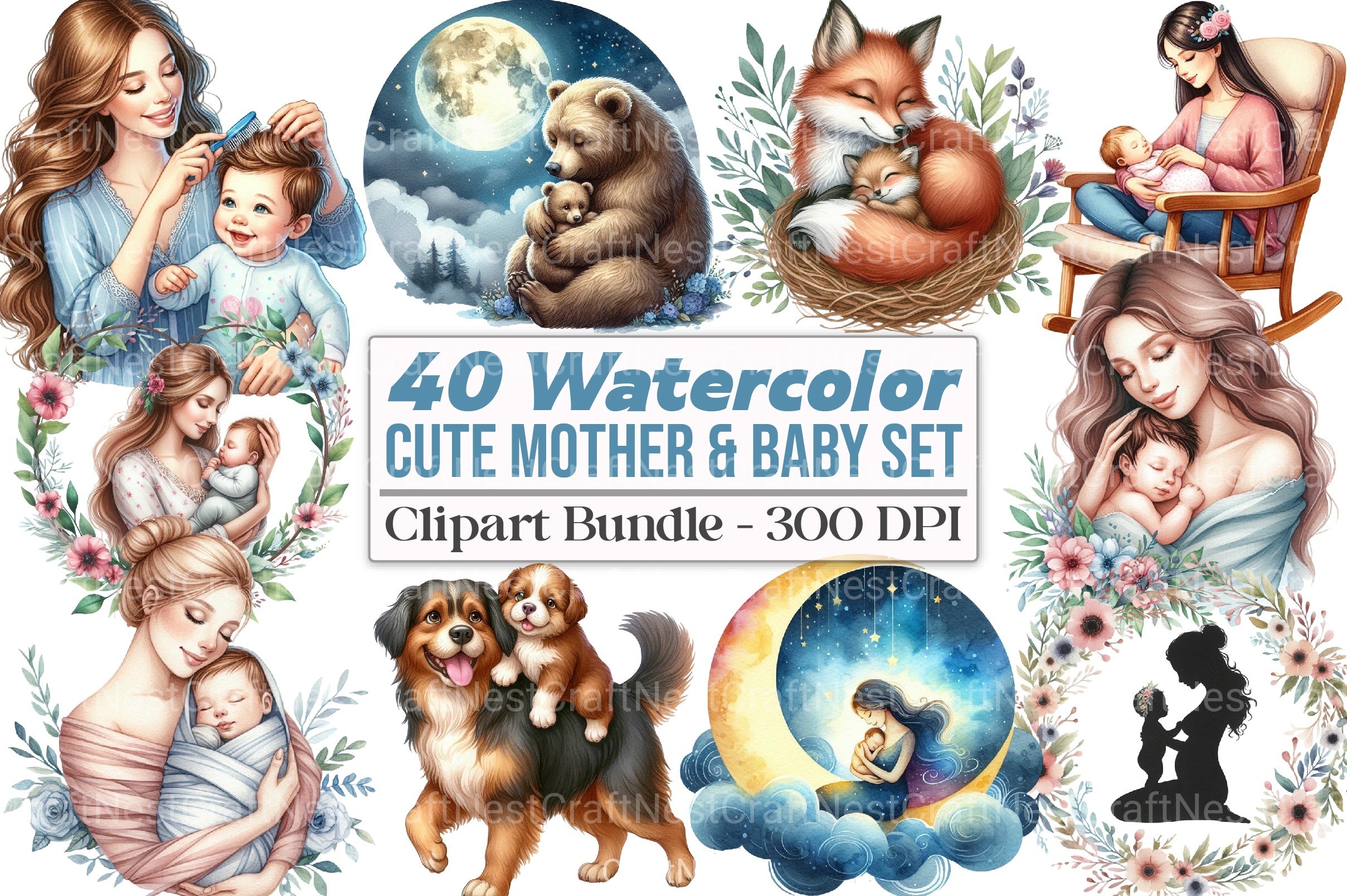 Cute Mother & Baby Clipart Bundle - CraftNest - Digital Crafting and Art