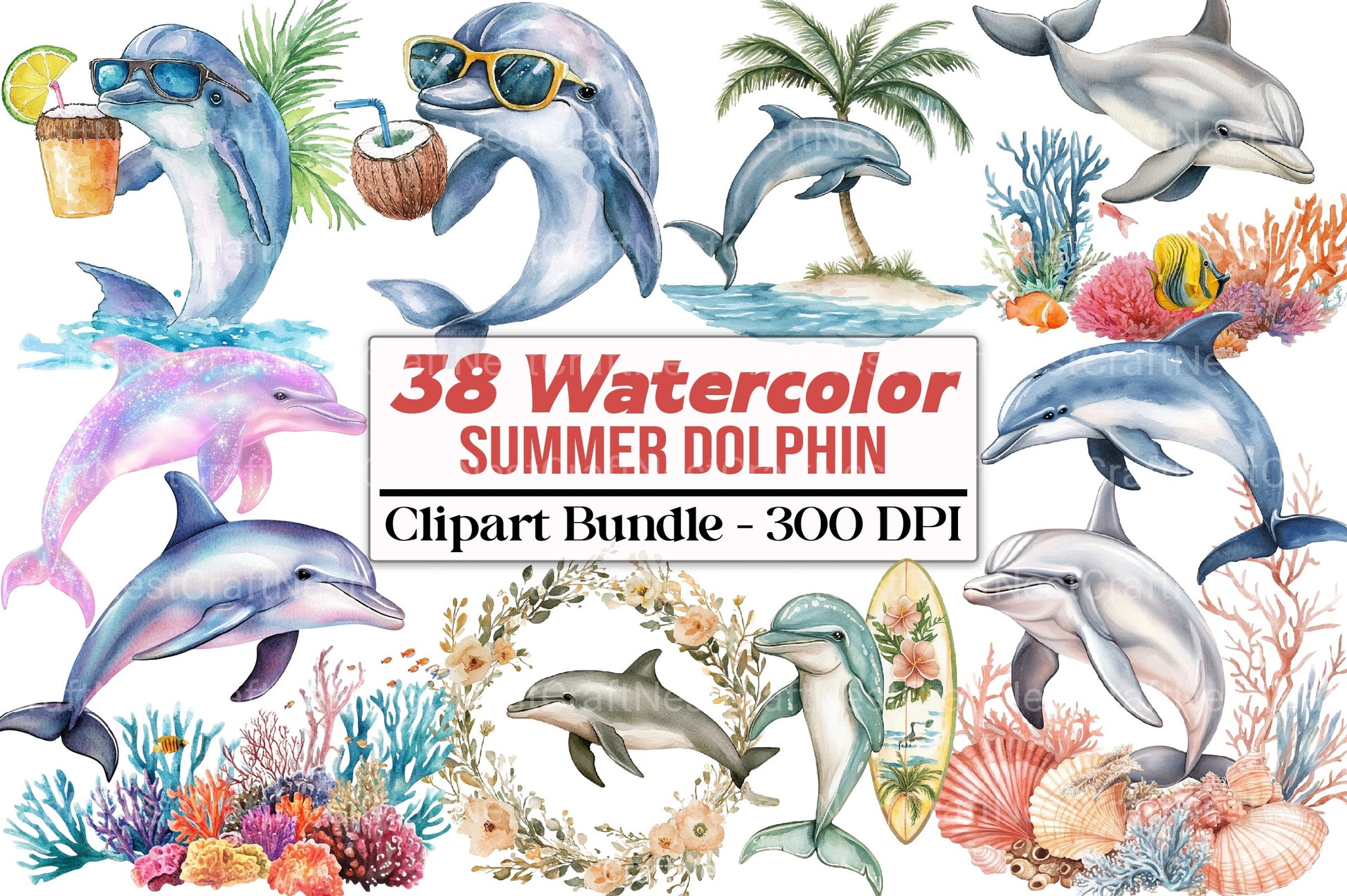 Summer Dolphin Clipart Bundle - CraftNest - Digital Crafting and Art