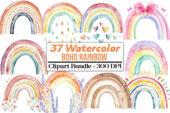 Cute Pastel Boho Rainbow Clipart Bundle - CraftNest - Digital Crafting and Art