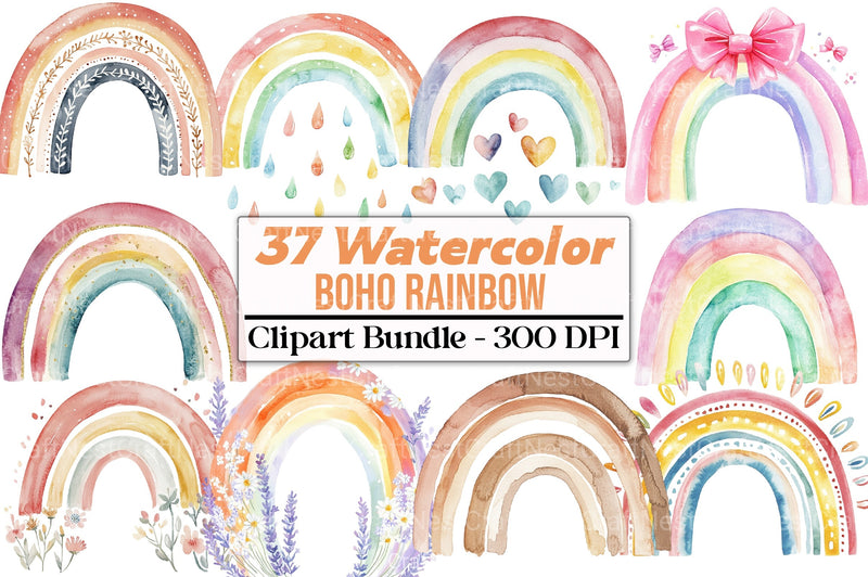 Cute Pastel Boho Rainbow Clipart Bundle - CraftNest - Digital Crafting and Art