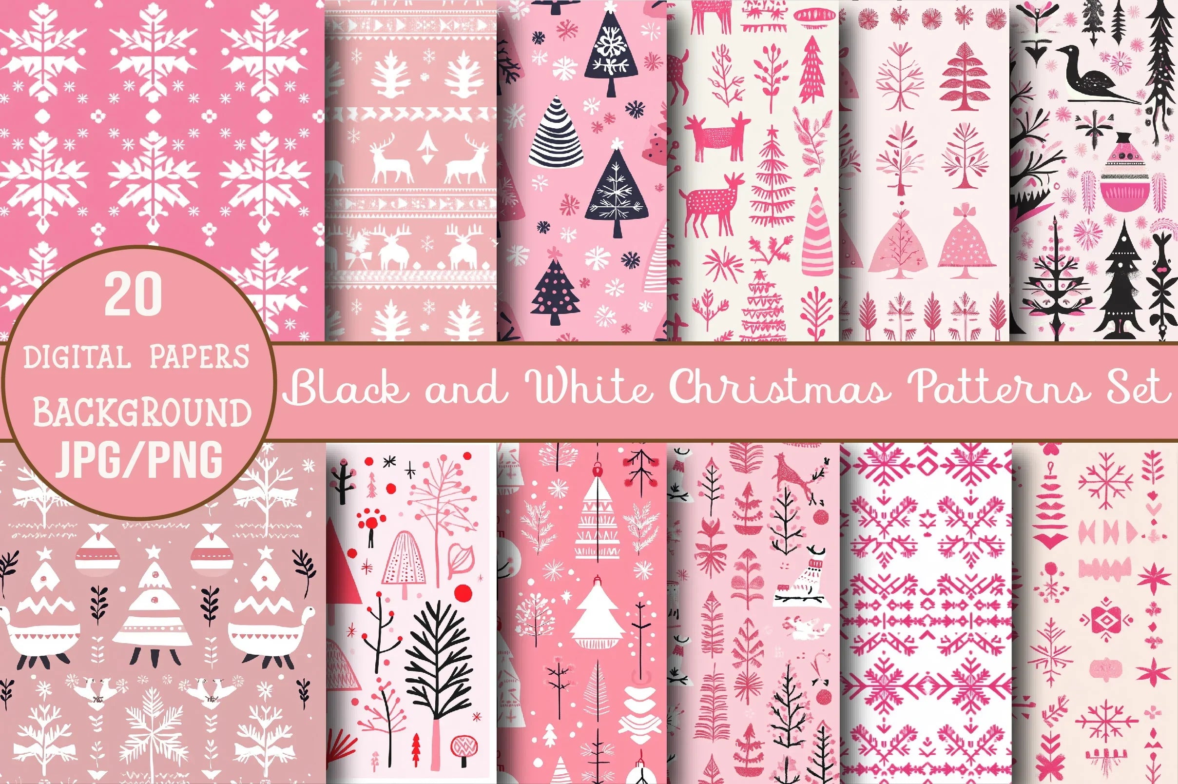 Pink Scandinavian Christmas Patterns Clipart Bundle - CraftNest - Digital Crafting and Art