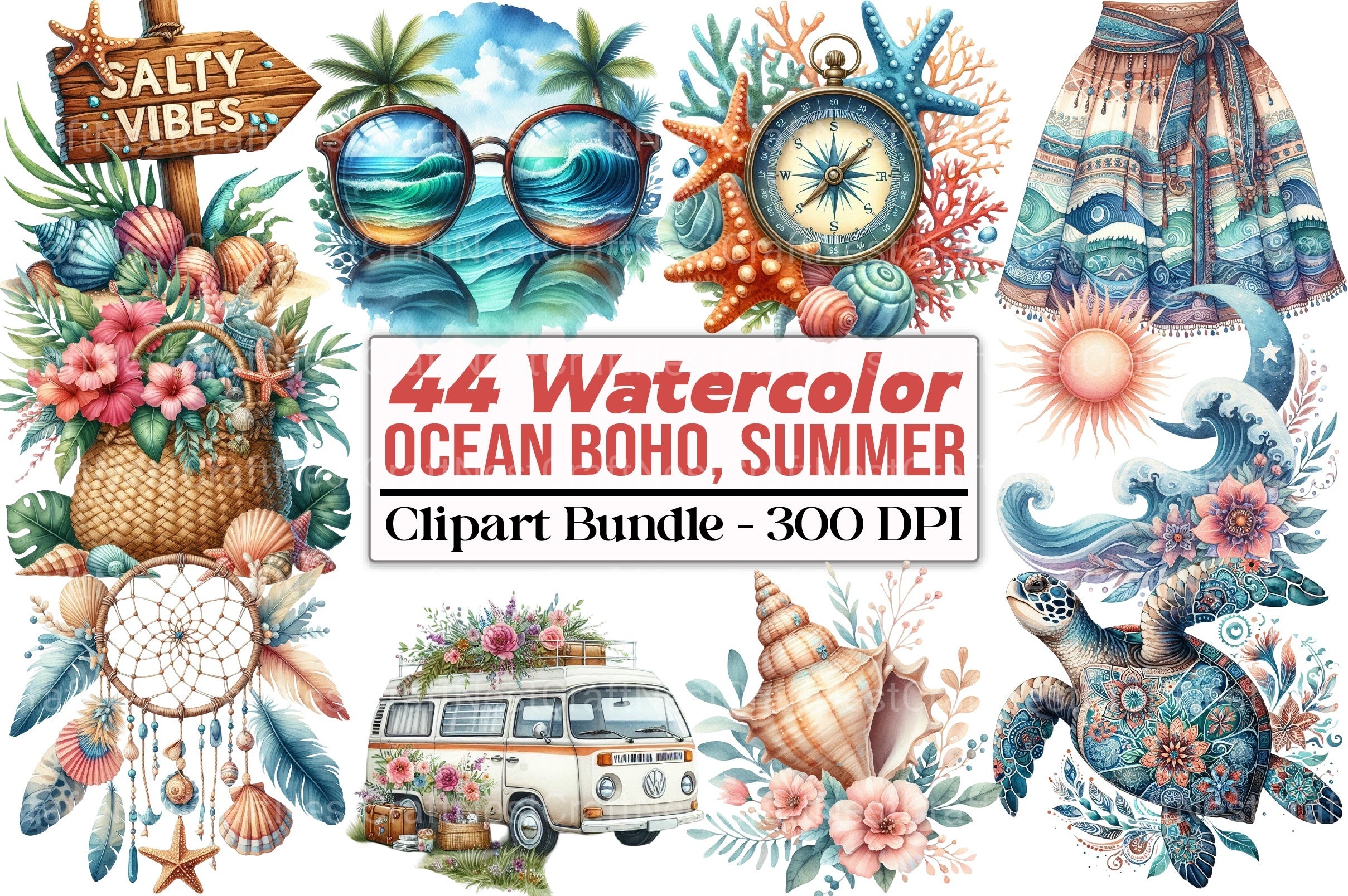 Ocean Boho Summer Clipart Bundle 3 - CraftNest - Digital Crafting and Art
