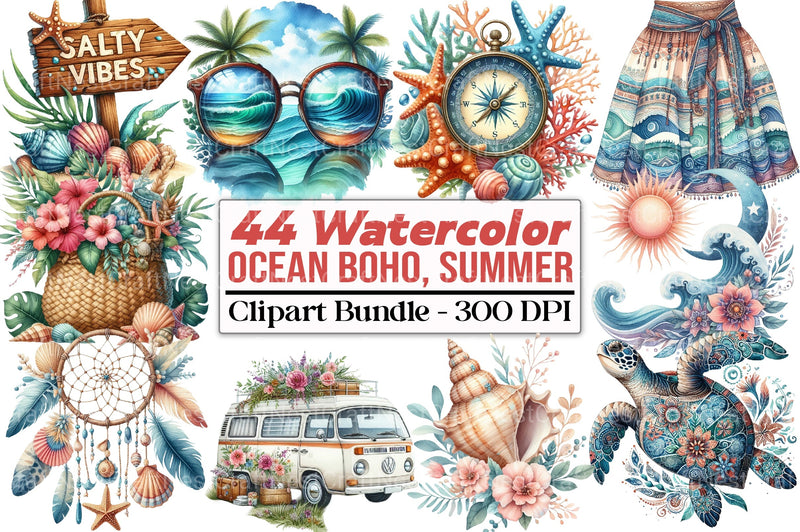 Ocean Boho Summer Clipart Bundle 3 - CraftNest - Digital Crafting and Art