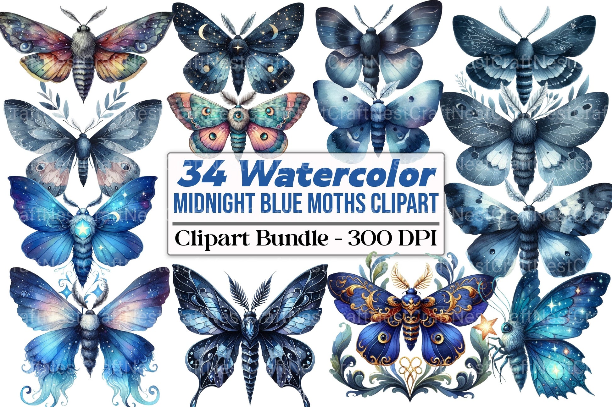 Midnight Blue Moths Clipart Bundle - CraftNest - Digital Crafting and Art