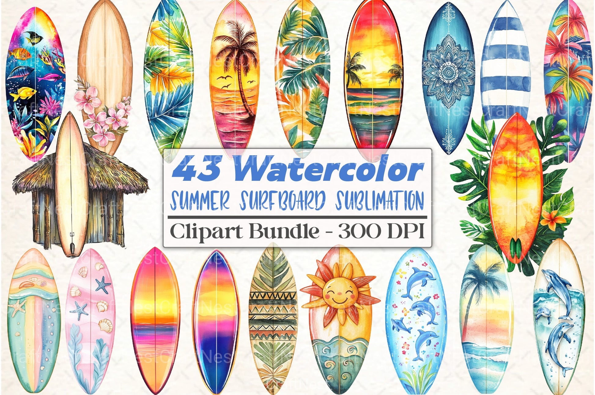 Summer Surfboard Clipart Bundle 99 - CraftNest - Digital Crafting and Art