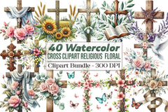 Cross Religious Floral Clipart Bundle 1 - CraftNest - Digital Crafting and Art