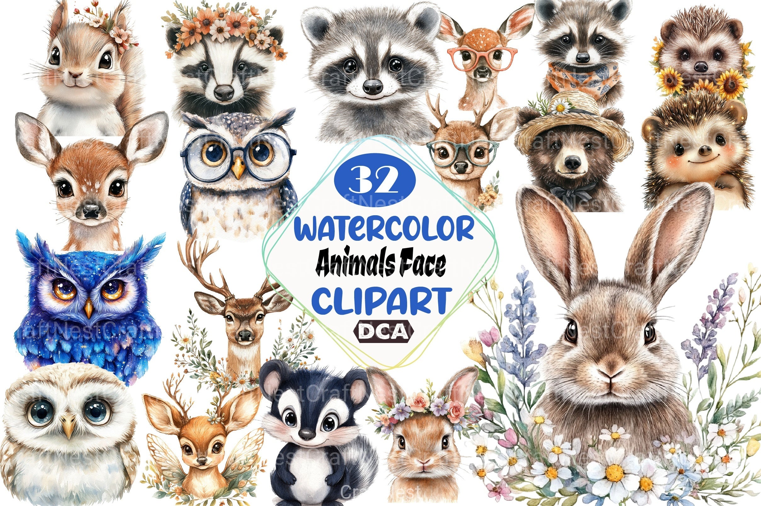 Animal Face Clipart Bundle - CraftNest - Digital Crafting and Art
