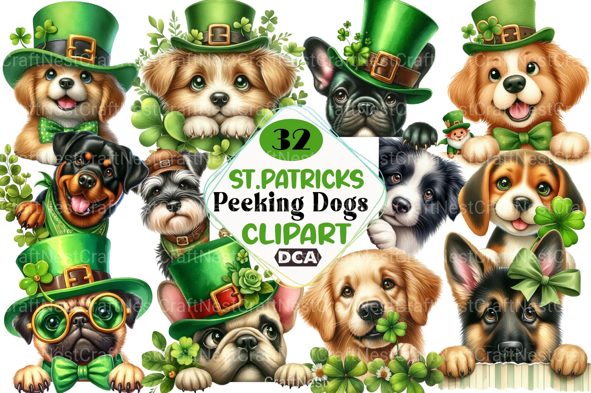St. Patrick's Day Peeking Dogs Clipart Bundle 99 - CraftNest - Digital Crafting and Art