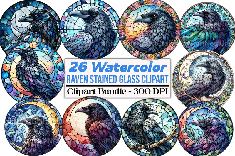 Round Raven Stained Glass Clipart Bundle - CraftNest - Digital Crafting and Art