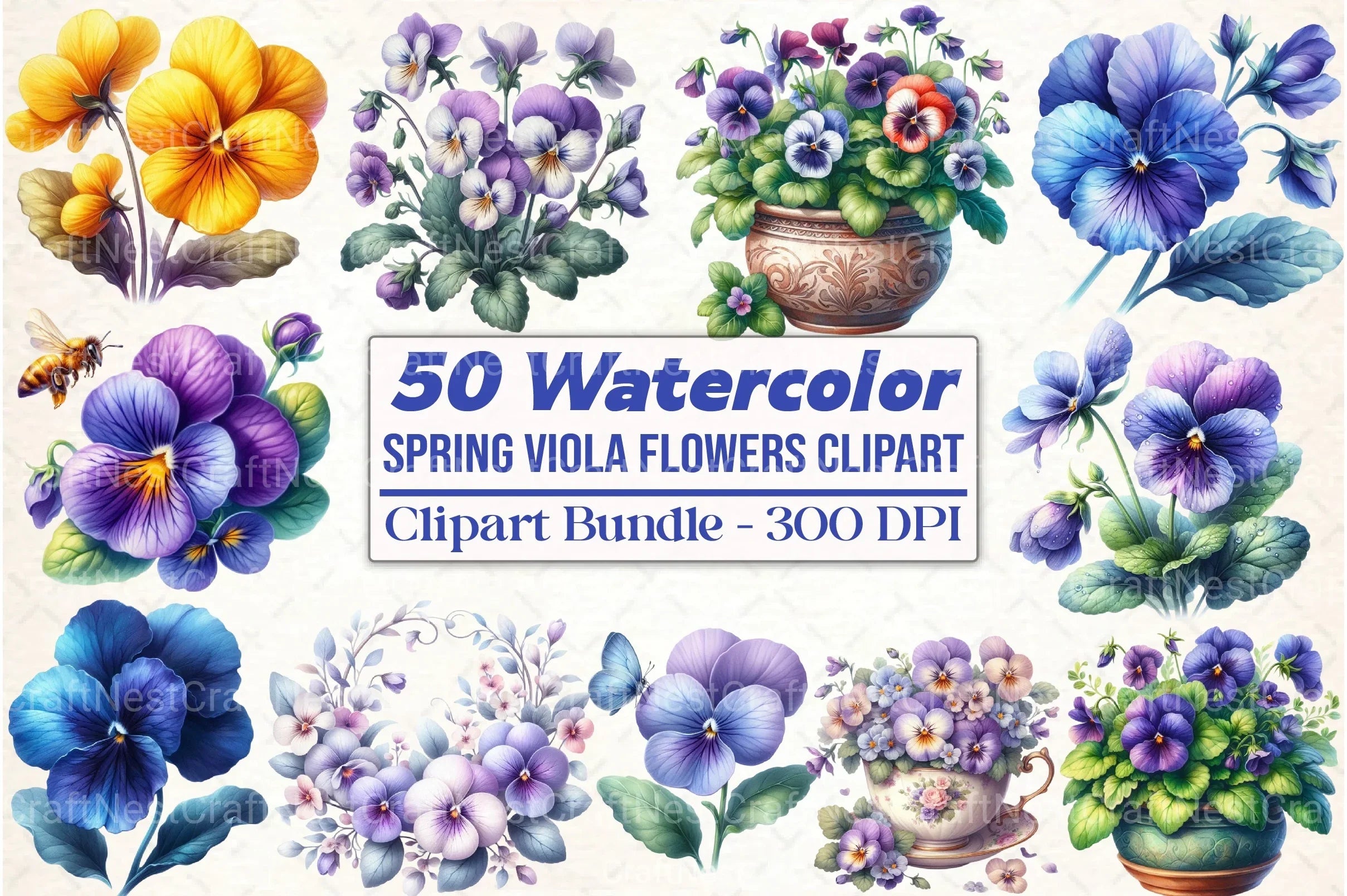 Spring Viola Flowers Clipart Bundle - CraftNest - Digital Crafting and Art