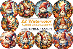 Round Fall Gnome Stained Glass Clipart Bundle - CraftNest - Digital Crafting and Art