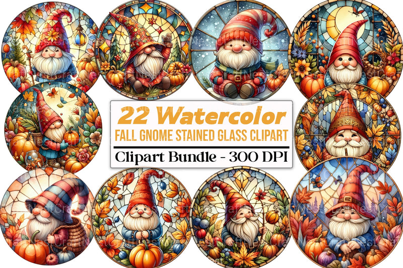 Round Fall Gnome Stained Glass Clipart Bundle - CraftNest - Digital Crafting and Art