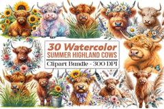 Summer Highland Cows Clipart Bundle - CraftNest - Digital Crafting and Art