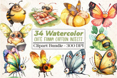 Cute Funny Cartoon Insects Clipart Bundle 2 - CraftNest - Digital Crafting and Art