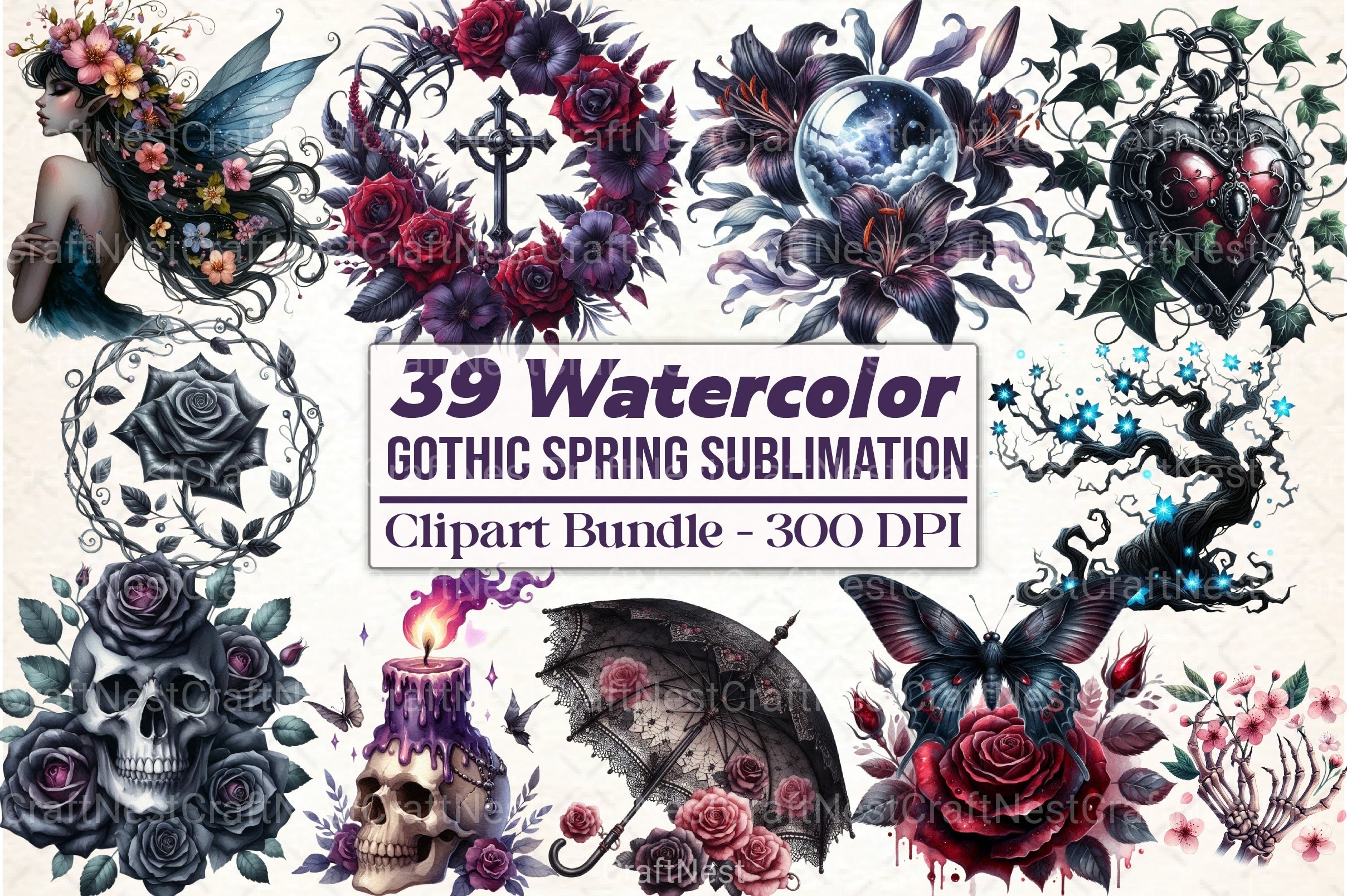Gothic Spring Clipart Bundle 33 - CraftNest - Digital Crafting and Art