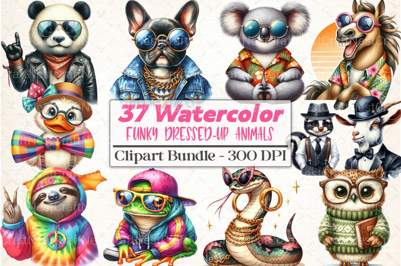 Funky Dressed Up Animals Clipart Bundle 3 - CraftNest - Digital Crafting and Art