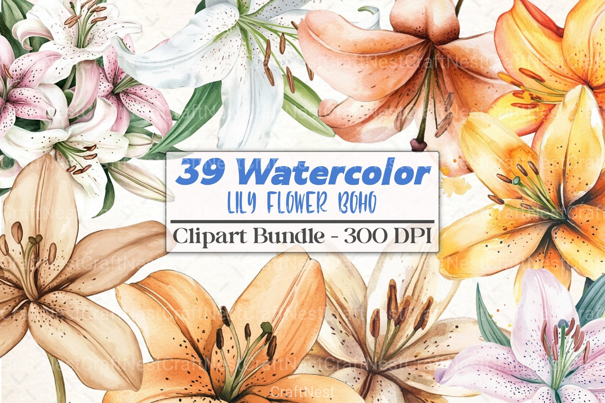 Lily Flower Boho Clipart Bundle - CraftNest - Digital Crafting and Art