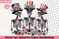4th of July Skeleton Floral Clipart Bundle 3 - CraftNest - Digital Crafting and Art