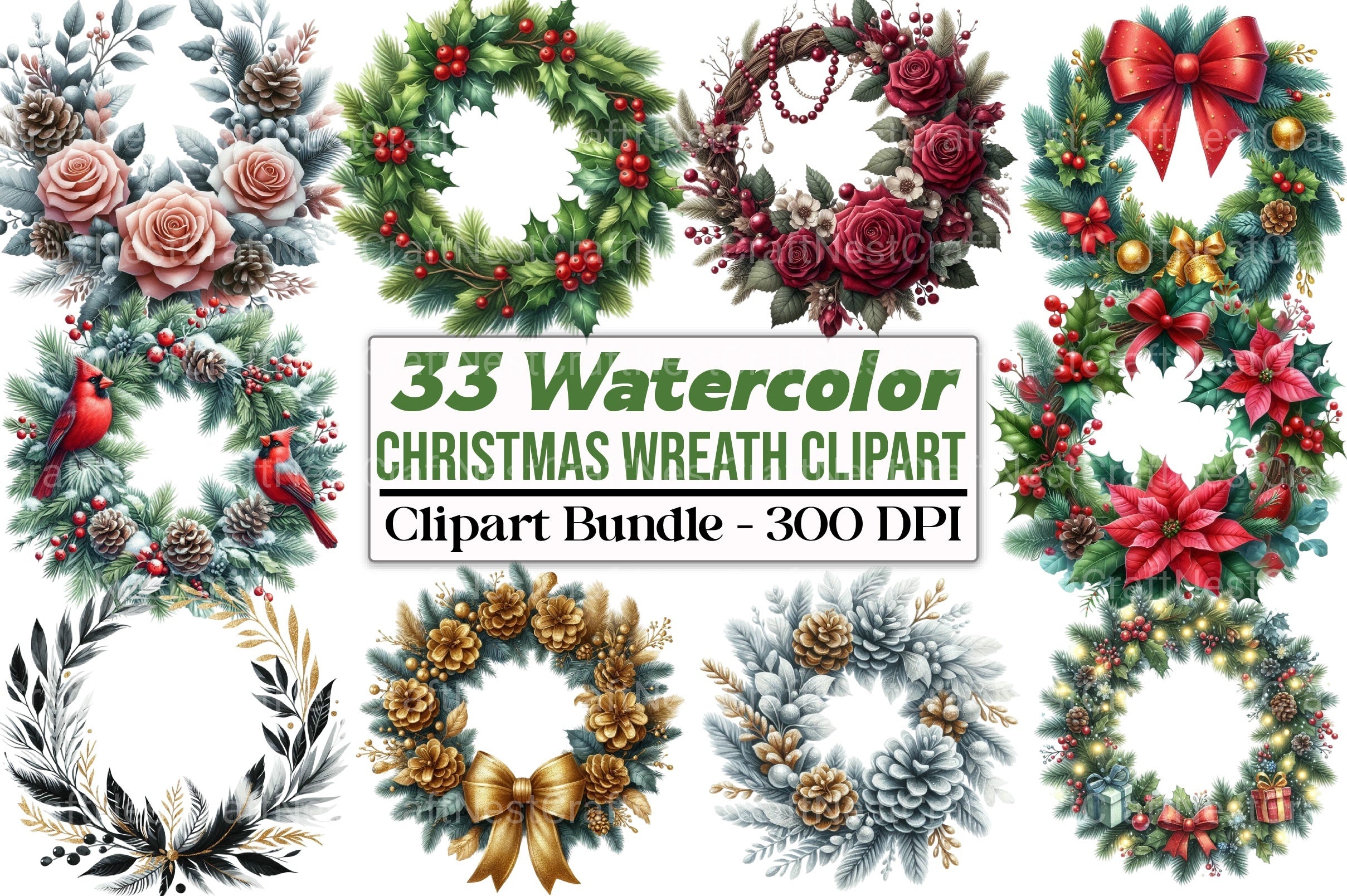 Christmas Wreath Clipart Bundle 14 - CraftNest - Digital Crafting and Art