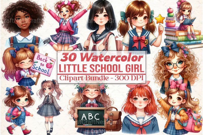 Little School Girl Clipart Bundle - CraftNest - Digital Crafting and Art