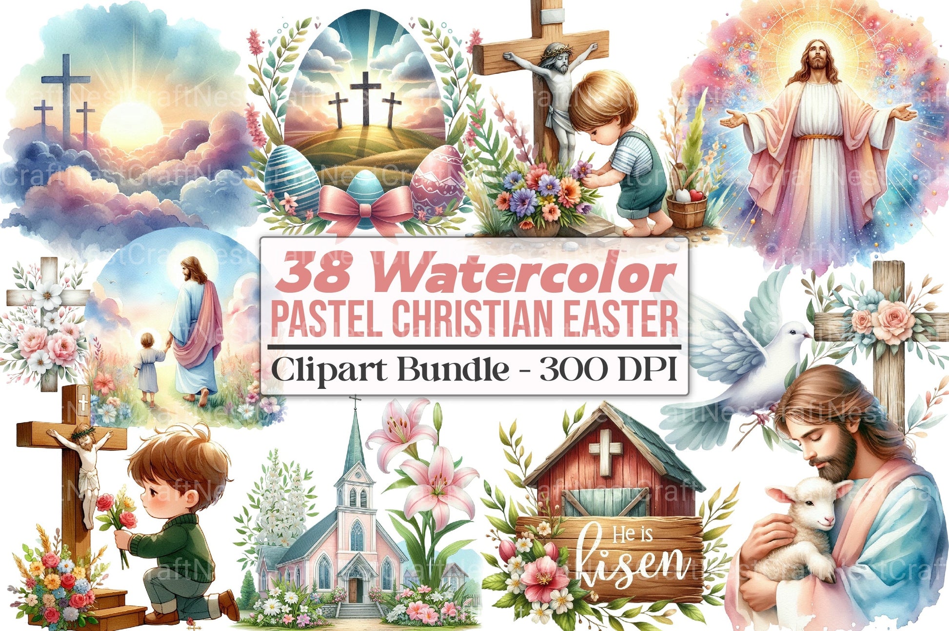 Pastel Christian Easter Clipart Bundle 1 - CraftNest - Digital Crafting and Art