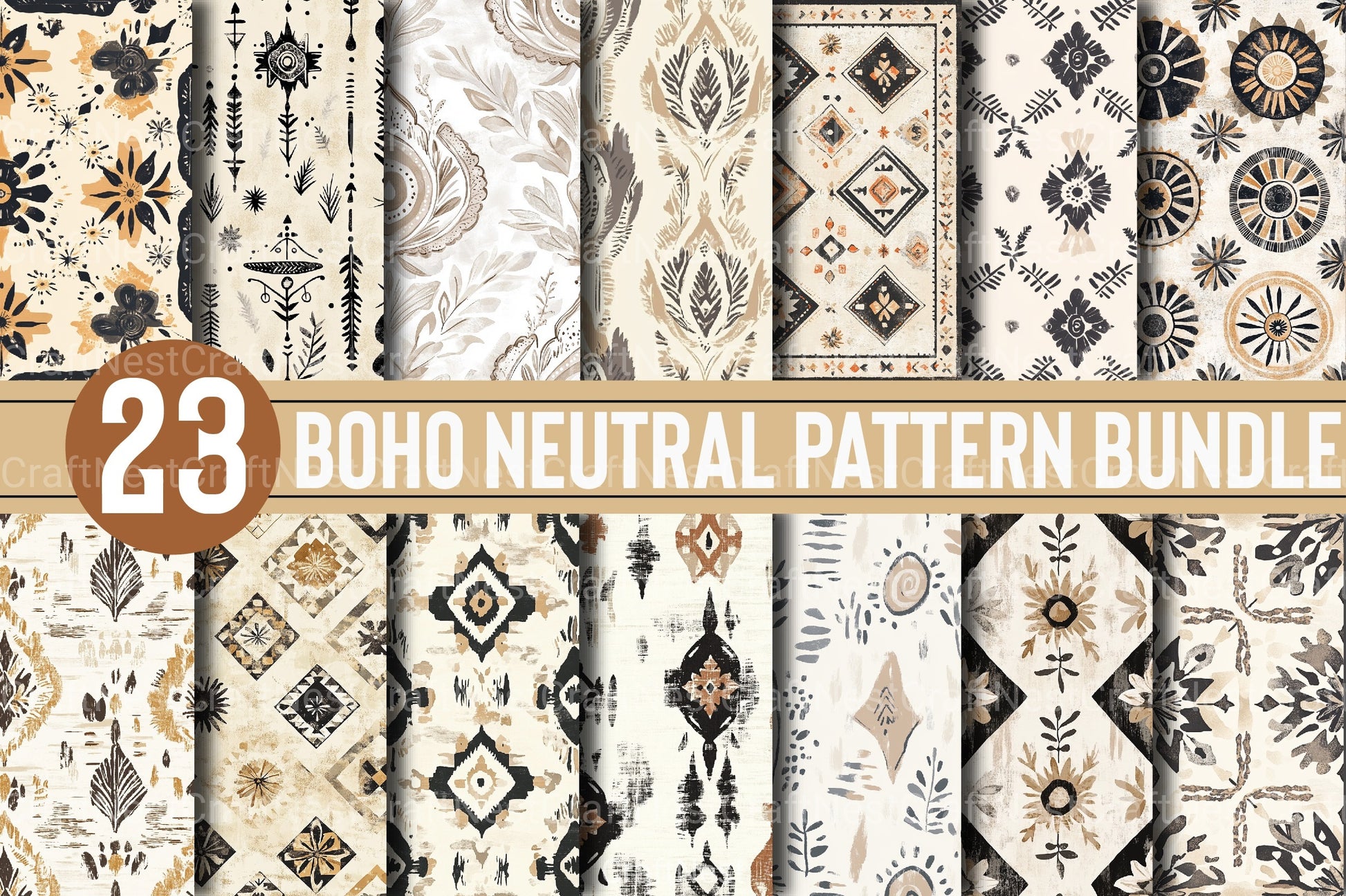 Boho Neutral Pattern Clipart Bundle - CraftNest - Digital Crafting and Art