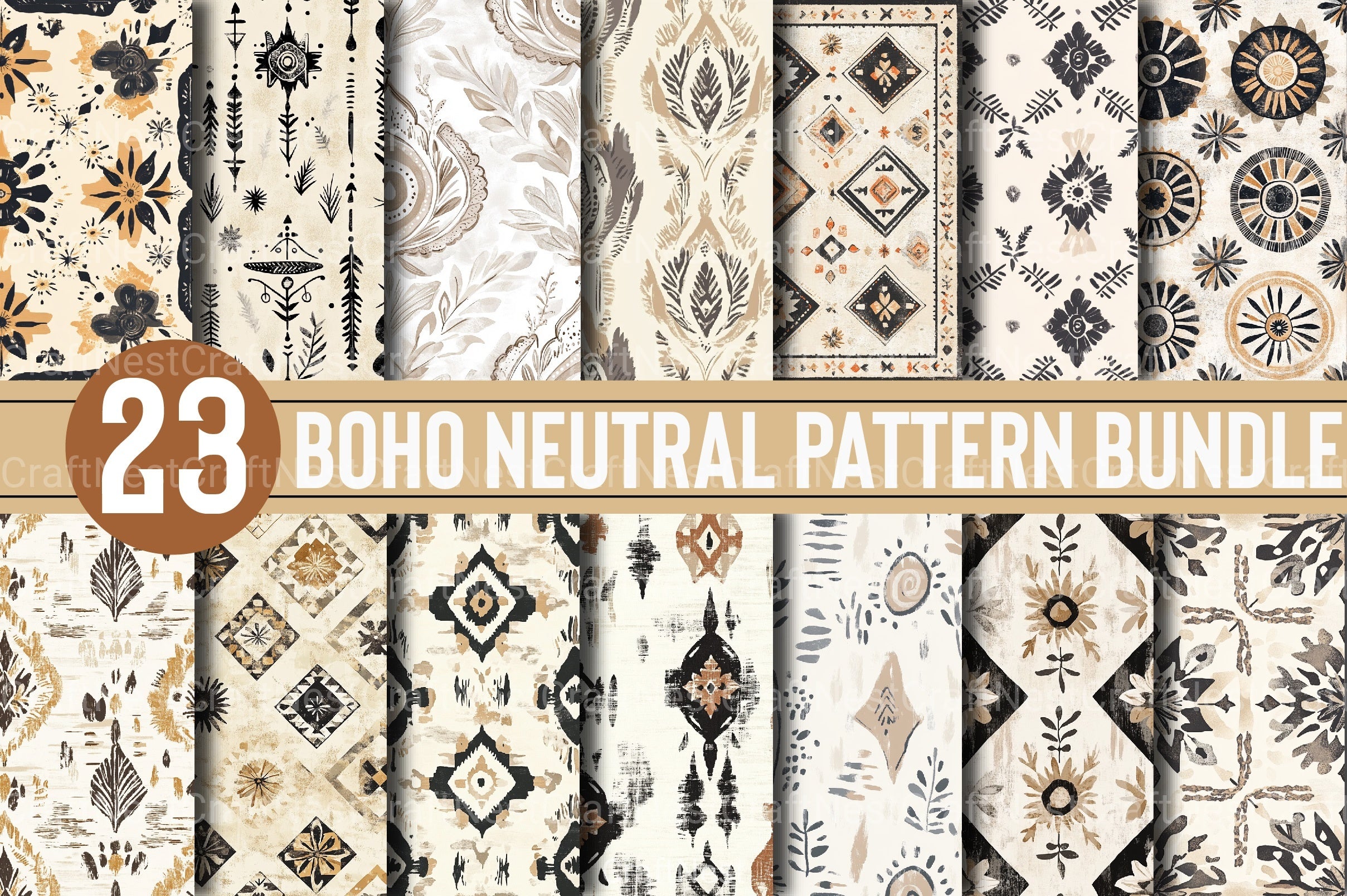 Boho Neutral Pattern Clipart Bundle - CraftNest - Digital Crafting and Art