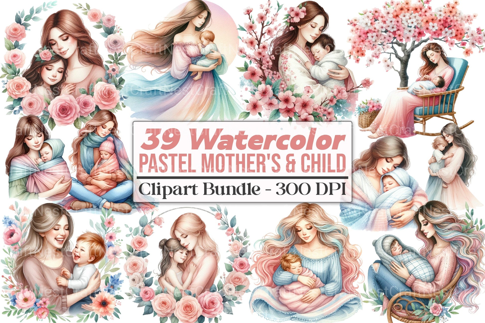 Pastel Mother's & Child Clipart Bundle 90 - CraftNest - Digital Crafting and Art