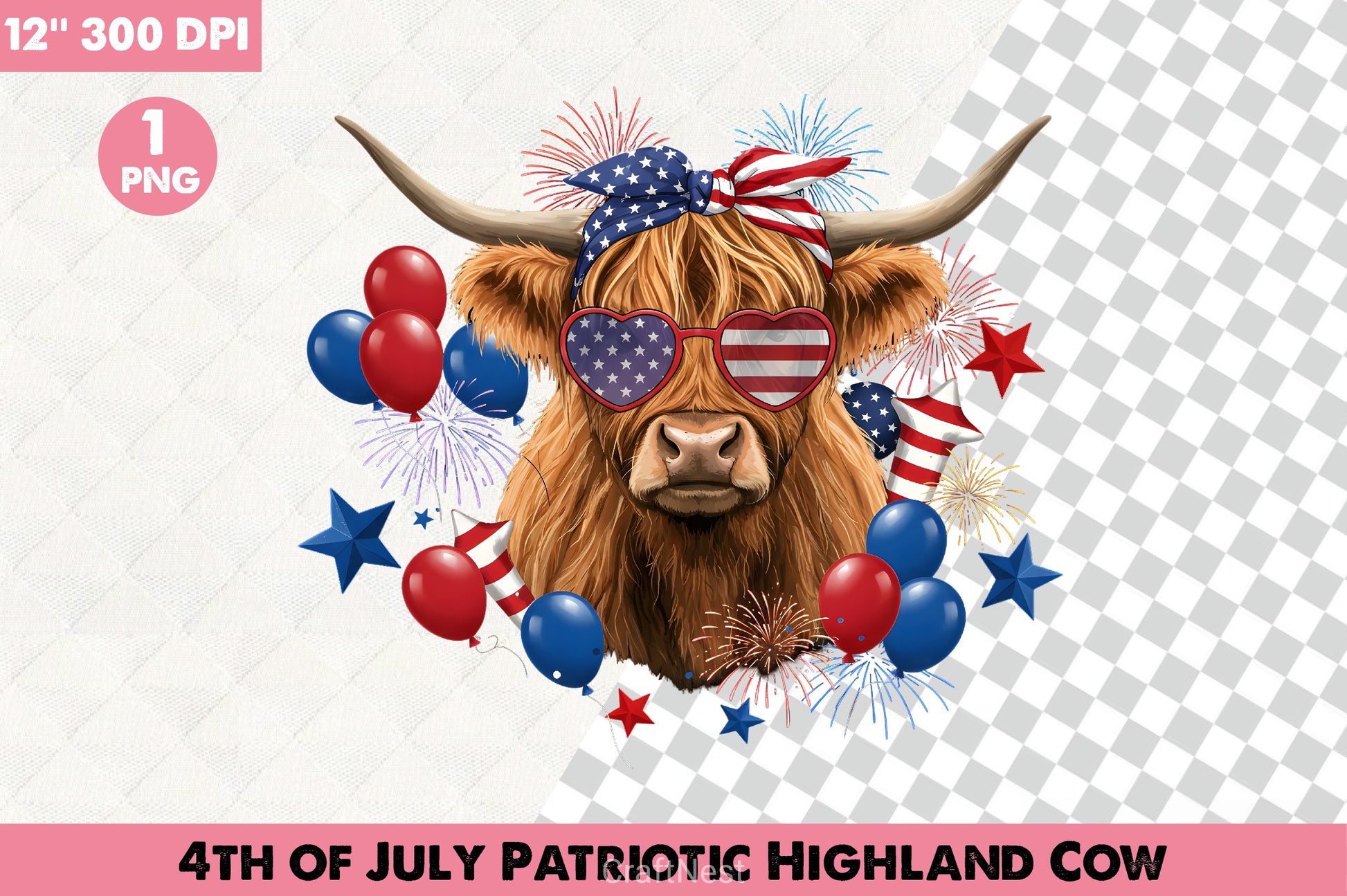 Patriotic Highland Cow Clipart Bundle 4 - CraftNest - Digital Crafting and Art