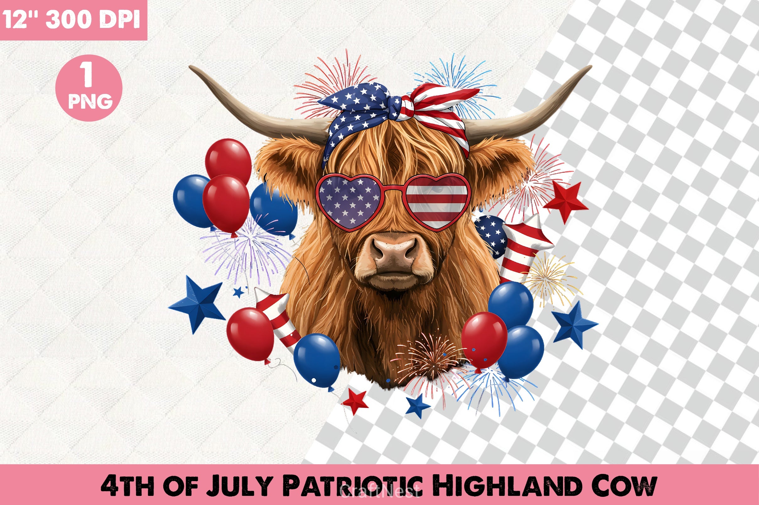 Patriotic Highland Cow Clipart Bundle 4 - CraftNest - Digital Crafting and Art