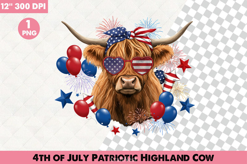 Patriotic Highland Cow Clipart Bundle 4 - CraftNest - Digital Crafting and Art
