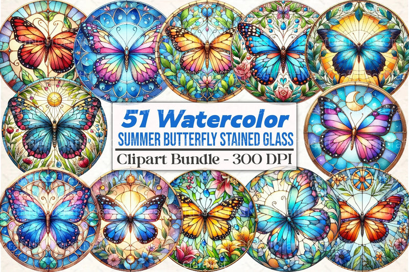 Stained Glass Butterfly Summer Clipart Bundle - CraftNest - Digital Crafting and Art