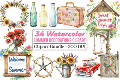 Summer Decorations Clipart Bundle - CraftNest - Digital Crafting and Art