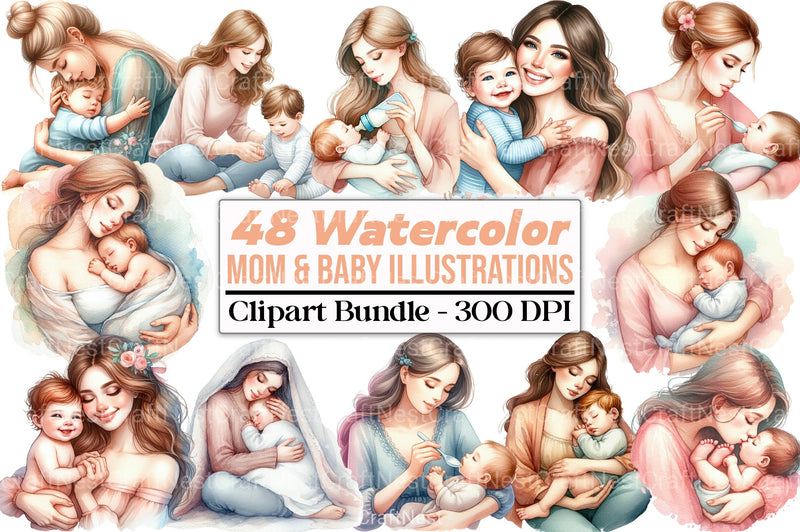 Mom & Baby Illustrations Clipart Bundle 1 - CraftNest - Digital Crafting and Art